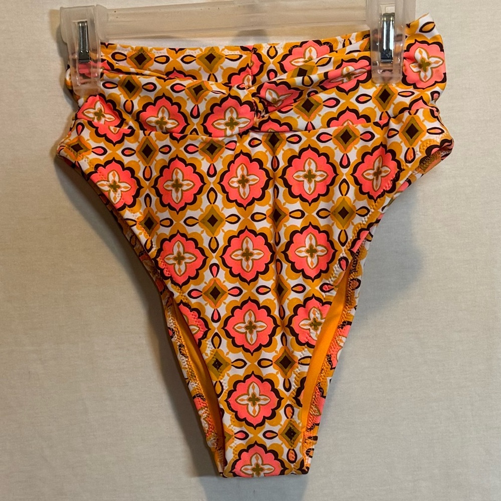 AA-362 Aerie NWT High Cut Cheeky Orange & Pink Summer‎ Swim Bikini Bottoms Sz XS
